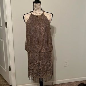 Halter chain neck sleeveless crochet fringe dress